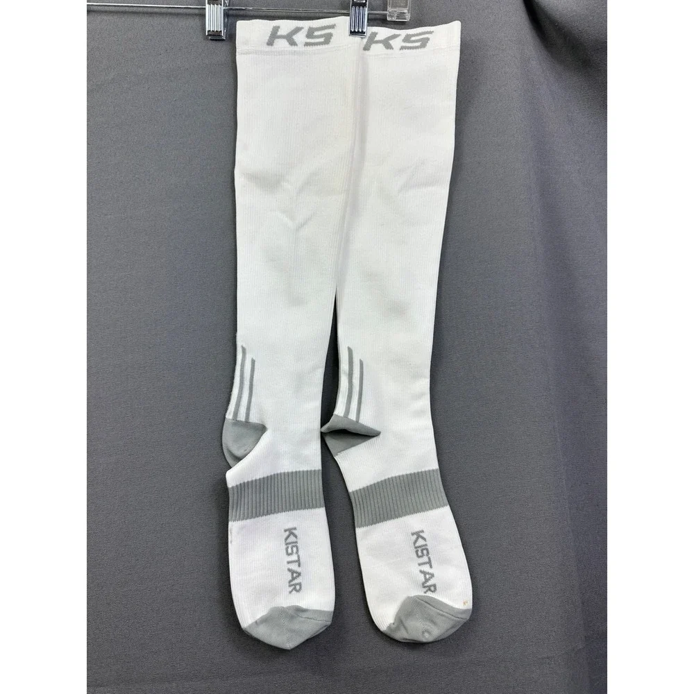 Kistar‎ KS Athletic Over The Calf Socks White Grey Compression Knee High Sport
